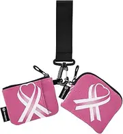 [XYMZR] Fight Breast Cancer Mini Zip Around Wristlet keychain Wallet for Women Personalized Pattern Detachable Dual Pouch Wristlet Portable Wallet Phone Coin Purse, Multi-colored, One Size