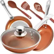 Razab Copper Frying Pan Set with Lids, 8", 9.5" & 11" Set,