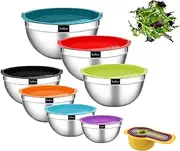 Batbez 7 Pcs Mixing Bowls Set wih Lids & Measuring Cups, Salad and Fruit Bowls with Plastic Silicone Lids, Stainless Steel Bowl Kids Mixing Large with Lid, Baking Mixing Cooking Serving Kitchen Set (Colorful Lids)