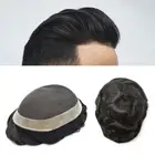 Mens Toupee Swiss Lace Hairpiece Lace Poly Skin PU Around Hair Replacement Wigs