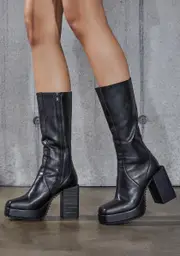 [DARKER WAVS] Snare Leather Squared Toe Platform Boots