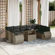 10 Piece Garden Sofa Set with Cushions Grey/Black/Beige Poly Rattan vidaXL