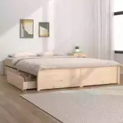 Double Size Bed Frame with Storage Drawers Pine Wood Mattress Base Platform