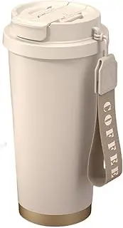 Insulated Travel Coffee Mug - Double Wall Stainless Steel/Ceramic Cup, Spill-Proof with Lid & Straw 18 oz Ceramics White