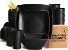 32-Piece Plastic Wheat Straw Square Dinnerware Set for 8, Unbreakable Dinner Pla