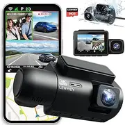 Dash Cam Camera For Cars Dashcam - Lehwey 3 Channel 4k 2160P+1440P+1080P Dash Cam Front and Rear Inside, Built in WiFi GPS, With 64GB Card, Night Vision G-Sensor Parking Mode, 170°Angle Loop Recording