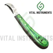 Farrier Hoof Knife Large Loop Blade J2 Stainless CE Green Wooden Handle