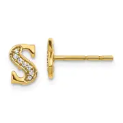 14k Yellow Gold Real Diamond Initial S Earrings
