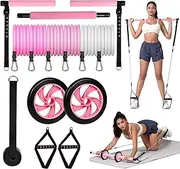 Pilates Bar Kit with Resistance Bands, Pilates Equipment Exercise Bars with Rollers for Abdominal Exercise, Portable Home Gym Equipment, Men's and Women's Total Body Exercise Equipment
