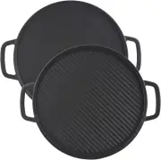 Cast Iron Reversible Griddle with Handles, 12" Heavy Duty Double Sided Grill Pan