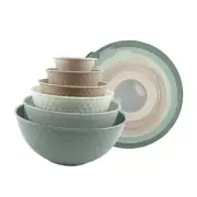 Mixing Bowls with Lids - 12 Piece Plastic Nesting Bowls Set Mint Embossed