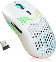Wireless Gaming Mouse with Honeycomb Texture, 11 Backlight, RGB Chrome, 3400 DPI, 6 Programmed Buttons, USB Receiver, Energy Saving Wireless Mouse for PC/Mac/Laptop, White