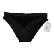 Jason Wu Satin Eyelash Lace Bikini Low Slung Hipster Panties Jet Black Large $30