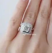2.5CT VVS1 Asscher Cut Unique Bezel Set Halo Wedding Ring 14K White Gold