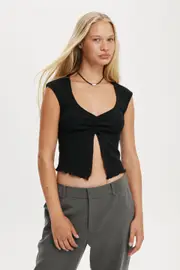 [Cotton On Women] Cotton On Women - Chelsea Open Front Top - Black L BLACK