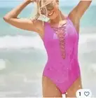 Isle Lattice One-Piece Swimsuit Plumeria Pink Hot Pink Aura NWT 12