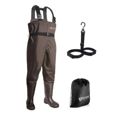 Chest Waders with Boots for Men & Women, Nylon/PVC Lightweight M13/W15 Brown
