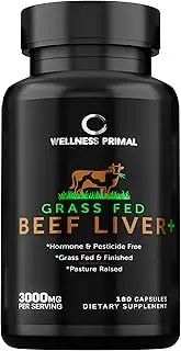 Wellness Primal Beef Liver Plus Supplement (Desiccated) Grass Fed , Argentinian Raised Cattle Natural Iron, Vitamin A, B12 for Energy (180 Count) (1)