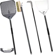 Pizza Oven Tools Set of 4 13" Perforated Pizza Peel 43" Copper Clean Brush and Steel Scraper 49" Cleaning Rake 41.3" Ash Shovel Compatible with All Oven Gift Hooks