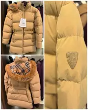 Burberry Women’s Nylon Goose Down and Feathers Puffer Coat, Flax / Sand, $1990