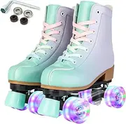 Women's Roller Skates PU Leather High-top Roller Skates Four-Wheel Roller Skates Shiny Roller Skates for Girls