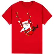 100% Cotton Christmas Unisex T-shirt Adult Tee Mens Top Santa Xmas Party Custume - Swinging Santa (Red)