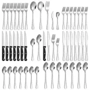 53 Pcs Silverware Set with Steak Knives for 8 and 5 Pcs Serving Utensils Set,...