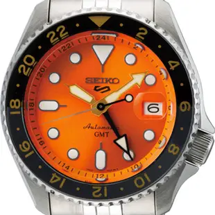 SEIKO 精工5號GMT雙時區不鏽鋼機械錶SK028-橘黑42.5mm(SSK005K1/4R34-00AU)