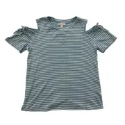 Crown of Hearts Light Blue Striped Cold Shoulder Tie Detail Top Girls L
