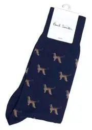Paul Smith Mens Italian Socks Homer Afghan Hound Navy One Size Cotton Blend NEW