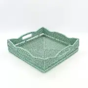 Tight Woven Waved Edge Square Rattan Tray with Handles, Luxury Home Decor