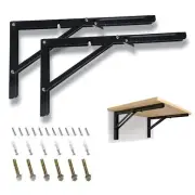 16" Folding Shelf Bracket Carbon Steel Triangle Wall Mount Support Black Heav...