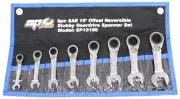 SP TOOLS 8PC STUBBY SAE 15° OFFSET REVERSIBLE GEARDRIVE WRENCH SPANNER SET