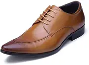 [Generic] Formal Loafer Shoes for Men Pointed Toe Lace UP Genuine Leather with Block Heel Dress Shoes Pull On for Office First Layer Decorate