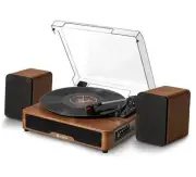 Vinyl Record Player Turntable Bluetooth with 2 Brown Record Player Turntable