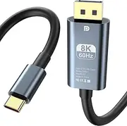AHGEIIY 8K@60Hz USB C to DisplayPort 1.4 Cable 1M 4K 240Hz Type C Thunderbolt 4/3 to Dp Cord 32.4Gbps Thunderbolt to Display Port for iPhone 16/15, MacBook Pro/Air, iPad, Mac mini, Galaxy, XPS
