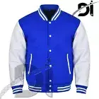 Varsity Letterman Bomber Royal Wool & White Real Cowhide Leather Sleeves Jackets