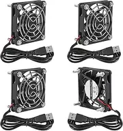 4Pcs 60mm USB Ball Brushless Cooling Fan DC 5V Cooling Fan 6015 60x60x15mm Mini USB Computer PC Case Fan USB Connector with Srews Metal Grill Cover for Small Appliances Series