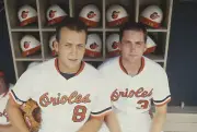 Baltimore Orioles Cal Ripkin Billy Ripkin Sit In The Dugout1980 Baseball Photo