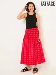 FatFace Mary Red Jacquard Midi Skirt (F89940) | $127