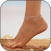 [Dtexhif] Gold Anklets for Women Waterproof Dainty Layered Rhinestone Bead Ankle Bracelets Simple Trendy Foot Chains Boho Summer Beach Jewelry
