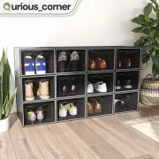 12 Pcs Shoe Storage Box Stackable Large Container Black Sneakers Case Organizer