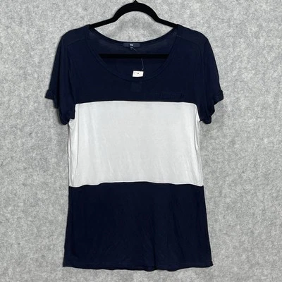 NEW GAP Women’s Size Large Navy White Colorblock Short Sleeve Rayon T Shirt Top