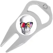 Skull with Sunglasses Golf Ball Marker Divot Repair Tool Bottle Opener