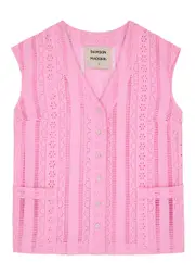 Damson Madder Alys Broderie Anglaise Cotton Waistcoat - Pink - 8 (UK8 / S) 8 (UK8 / S)