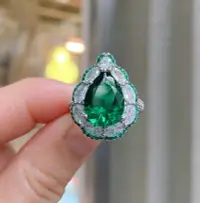 在飛比找樂天市場購物網優惠-人工科技彩鉆戒指歐美微鑲嵌精工拼石祖母綠戒子10克拉開口