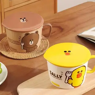 【LINE FRIENDS】熊大莎莉單柄陶瓷帶蓋泡麵碗湯碗沙拉碗(可微波)