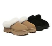 AUSTRALIAN SHEPHERD® UGG Slippers Sheepskin Wool Ankle Chunky Platform Murray - Black / AU Ladies 6 / AU Men 4 / EU 37