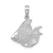 14k White Gold Textured Fish Charm