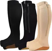Dress Cici Open Toe Compression Socks, Toeless Compression Socks with Zipper, Zippered Compression Socks for Women (3 Pack)
